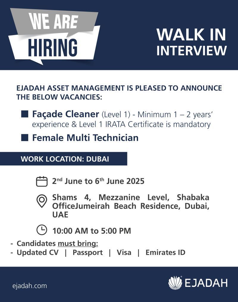 Ejadah Asset Management Job Vacancies | Walk-In Interview in Dubai (2–6 June)