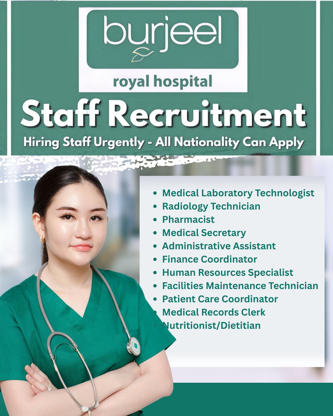 Burjeel Royal Hospital Staff Recruitment 2025 – Urgent UAE Hiring for 13 Roles
