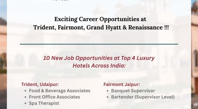 📢 Luxury Hotel Job Openings in India 2025 at Trident, Fairmont & Grand Hyatt