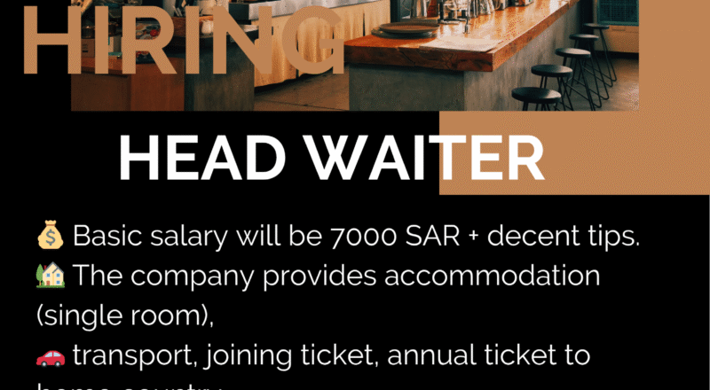Top Head Waiter Job Vacancies in Jeddah 2025