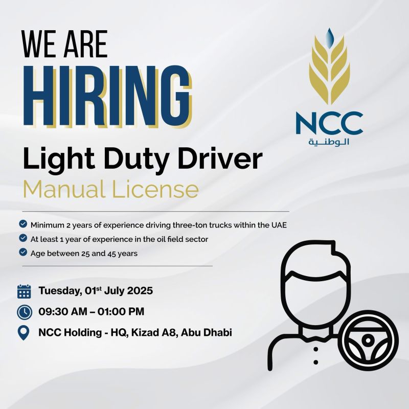 π NCC Holding Immediate Job Interviews 2025 on July 1 in Abu Dhabi