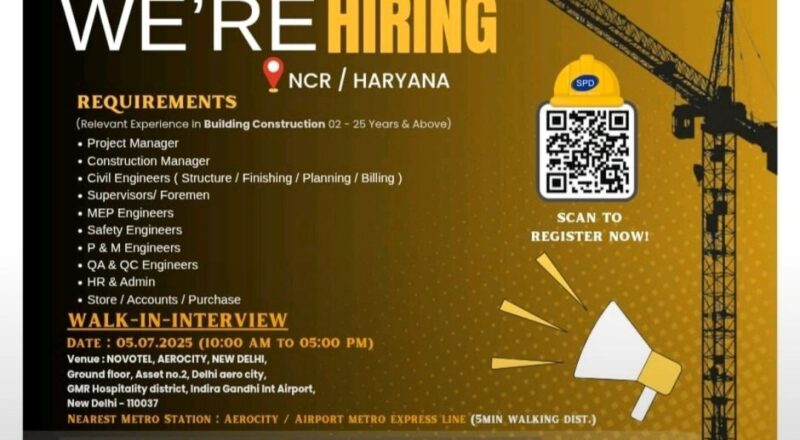 📢 SPD Reliable Contractors Walk-in Interview on 5th July 2025 for Civil Engineering Jobs NCR