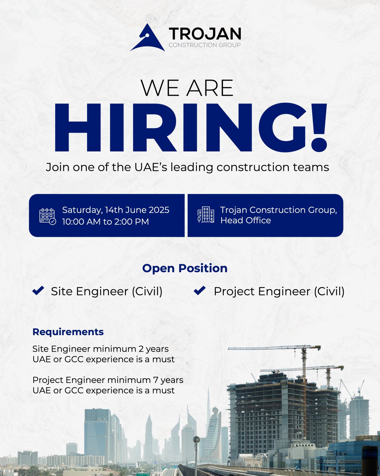 ๐ Exciting Trojan Construction Group Walk-In Interview UAE on 14th June 2025
