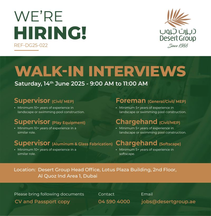 π’ Exciting Desert Group Walk-In Interviews in Dubai 14th June 2025 | Apply Now