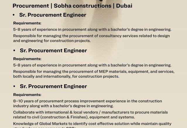 📢 Exciting Sobha Constructions Dubai Procurement Job Vacancies 2025