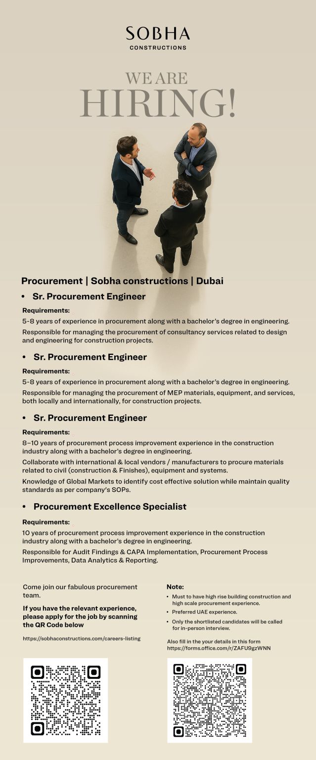 ๐ข Exciting Sobha Constructions Dubai Procurement Job Vacancies 2025