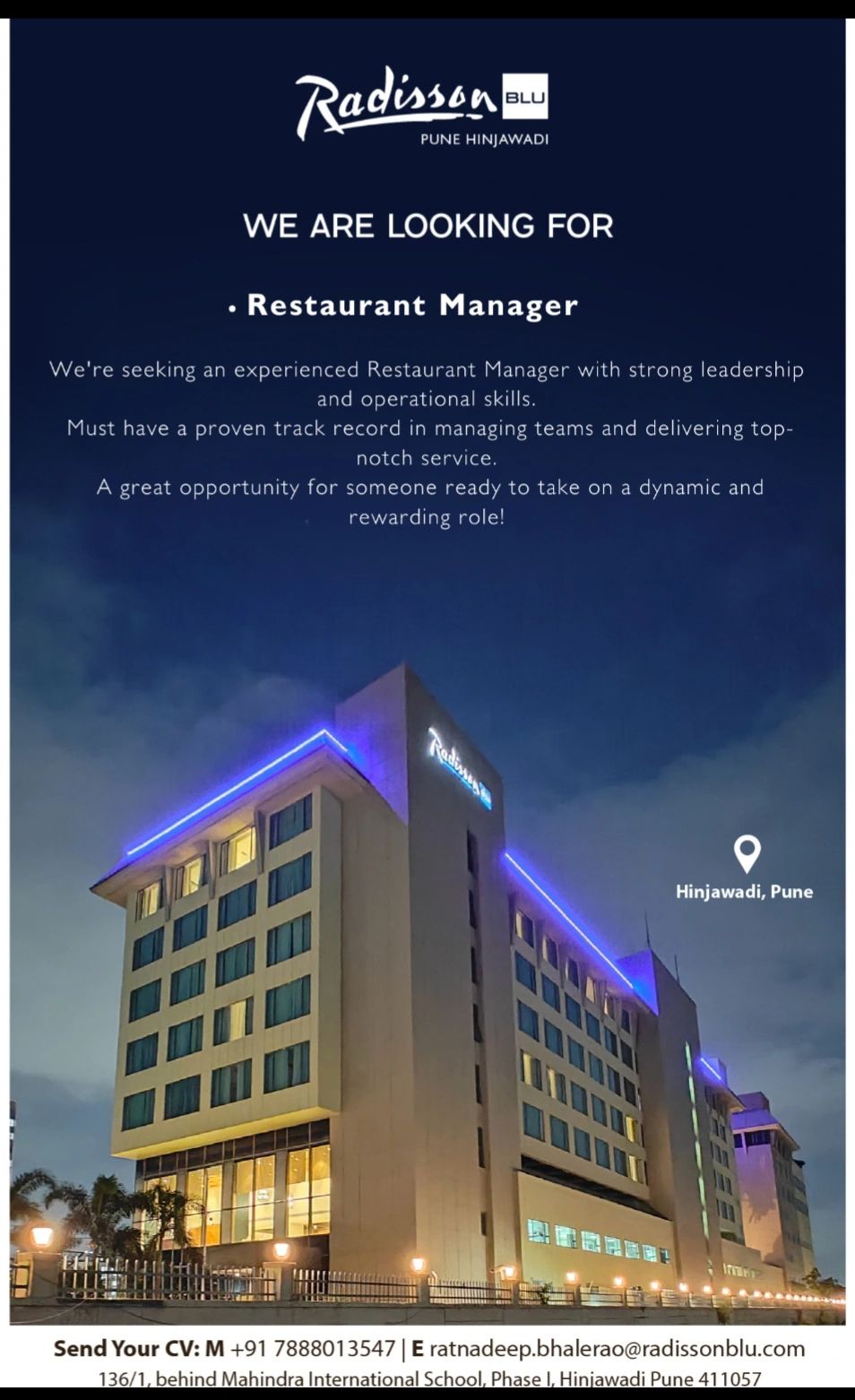 π Radisson Blu Pune Hinjawadi Multiple Job Openings June 2025