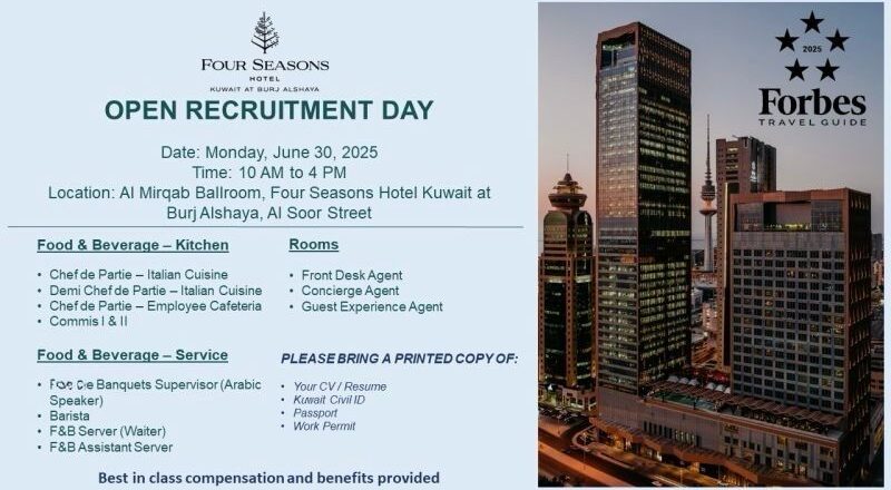 🌟 Thriving Four Seasons Kuwait Open Recruitment Day Jobs 2025 (June 30)