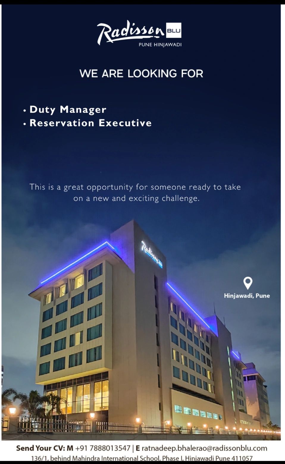 Radisson Blu Pune Hinjawadi Multiple Job Openings