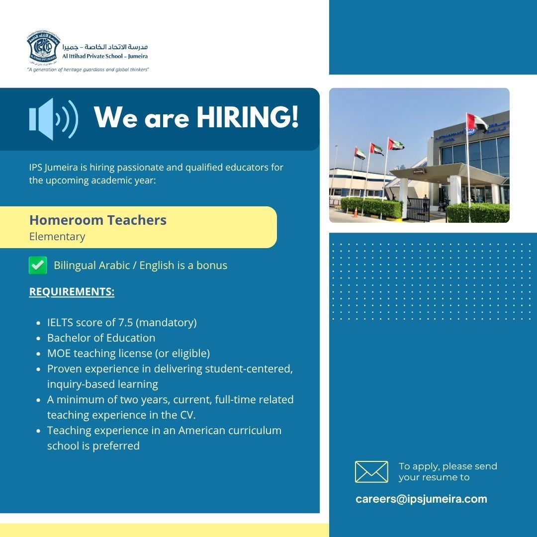 π― 2025 Excellent IPS Jumeira Homeroom Teacher Jobs in Dubai β Apply Now!