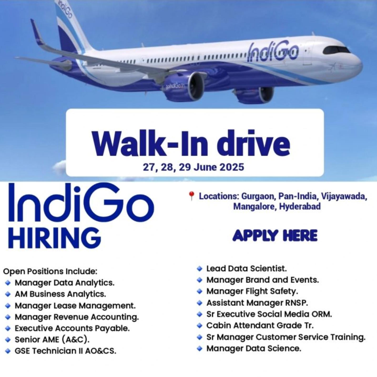 Aviation Jobs India 2025 Walkin Interview – Top Career Opportunities with IndiGo Airlines | June 27-29