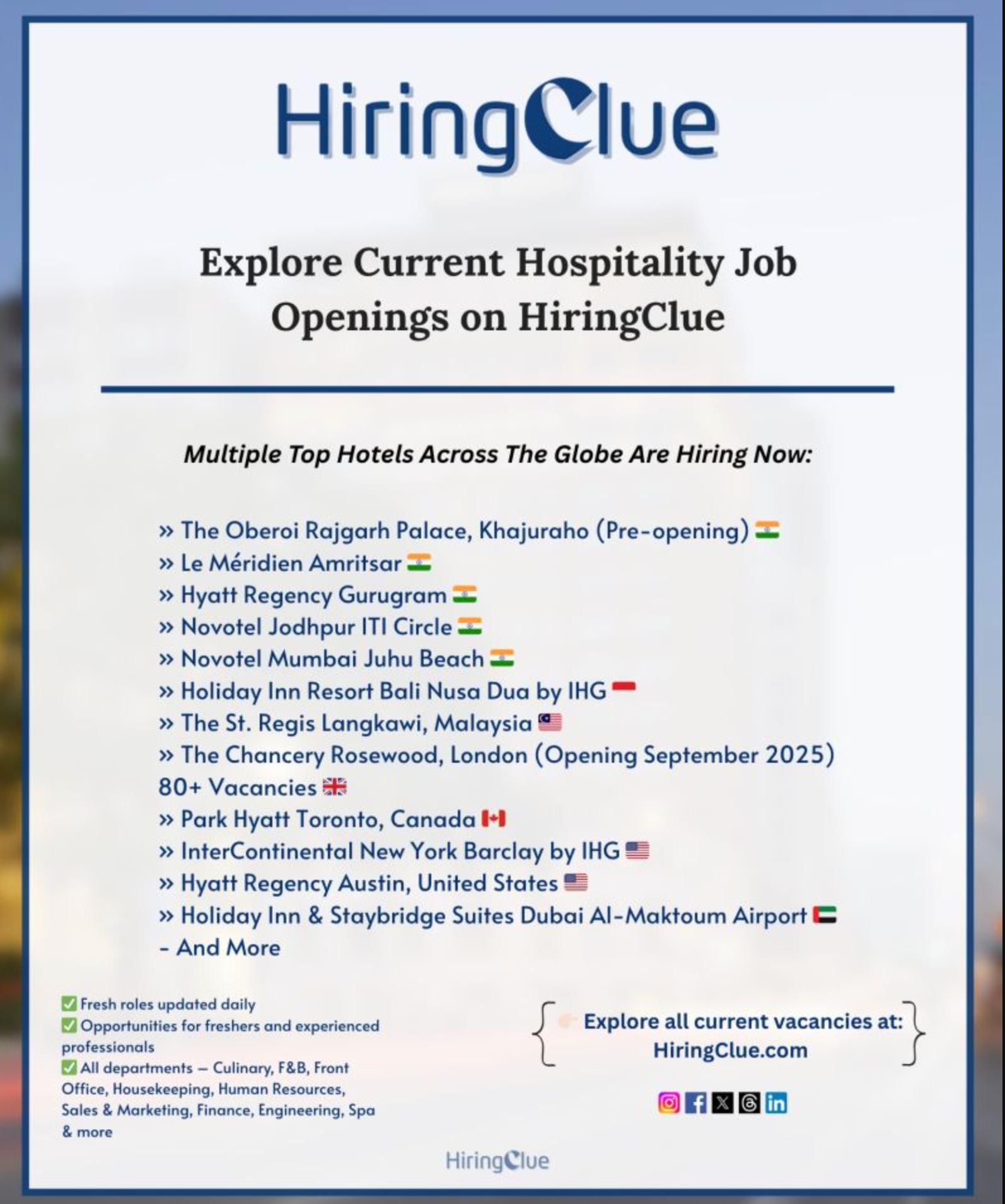 Exciting Gulf Job Vacancies 2025: Top Hospitality Openings Worldwide via HiringClue