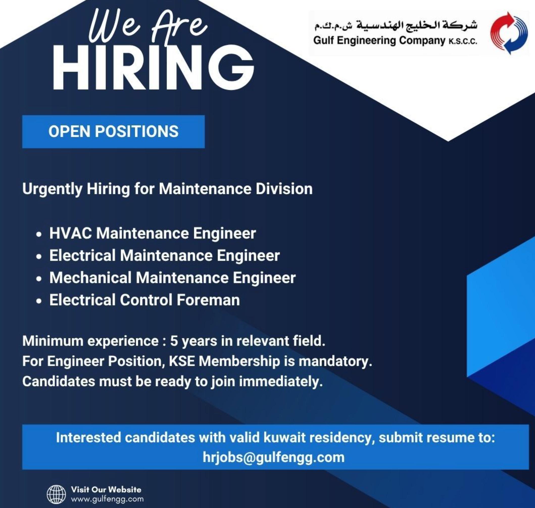 Top Kuwait Job Opportunities in Engineering 2025 – Gulf Engineering Company Is Hiring Now