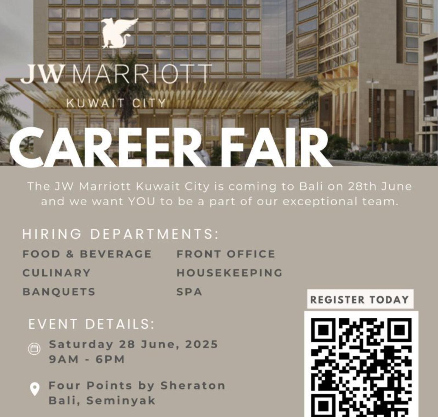 JW Marriott Kuwait City Jobs 2025 – Attend the Career Fair in Bali on June 28 | Apply Now