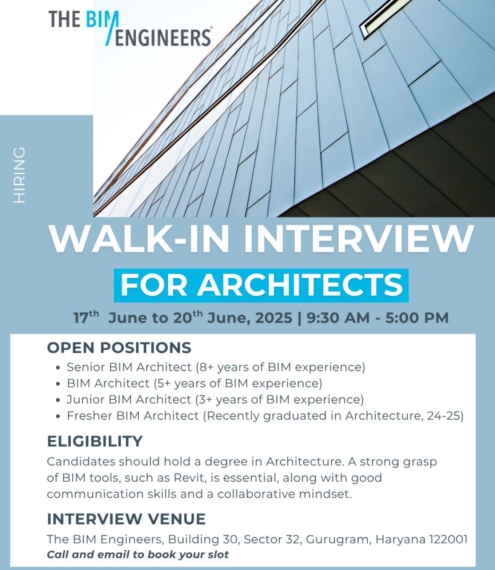 Join The BIM Engineers Careers 2025 | Walk-in Interview Gurugram June 17–20 | Apply Now