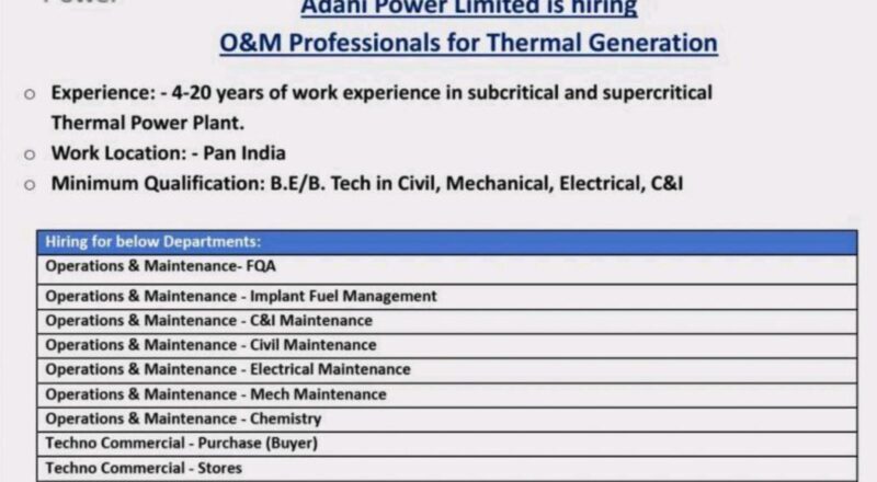 Adani Power Job Vacancies 2025 – Apply Now for High-Paying Thermal O&M Roles Across India