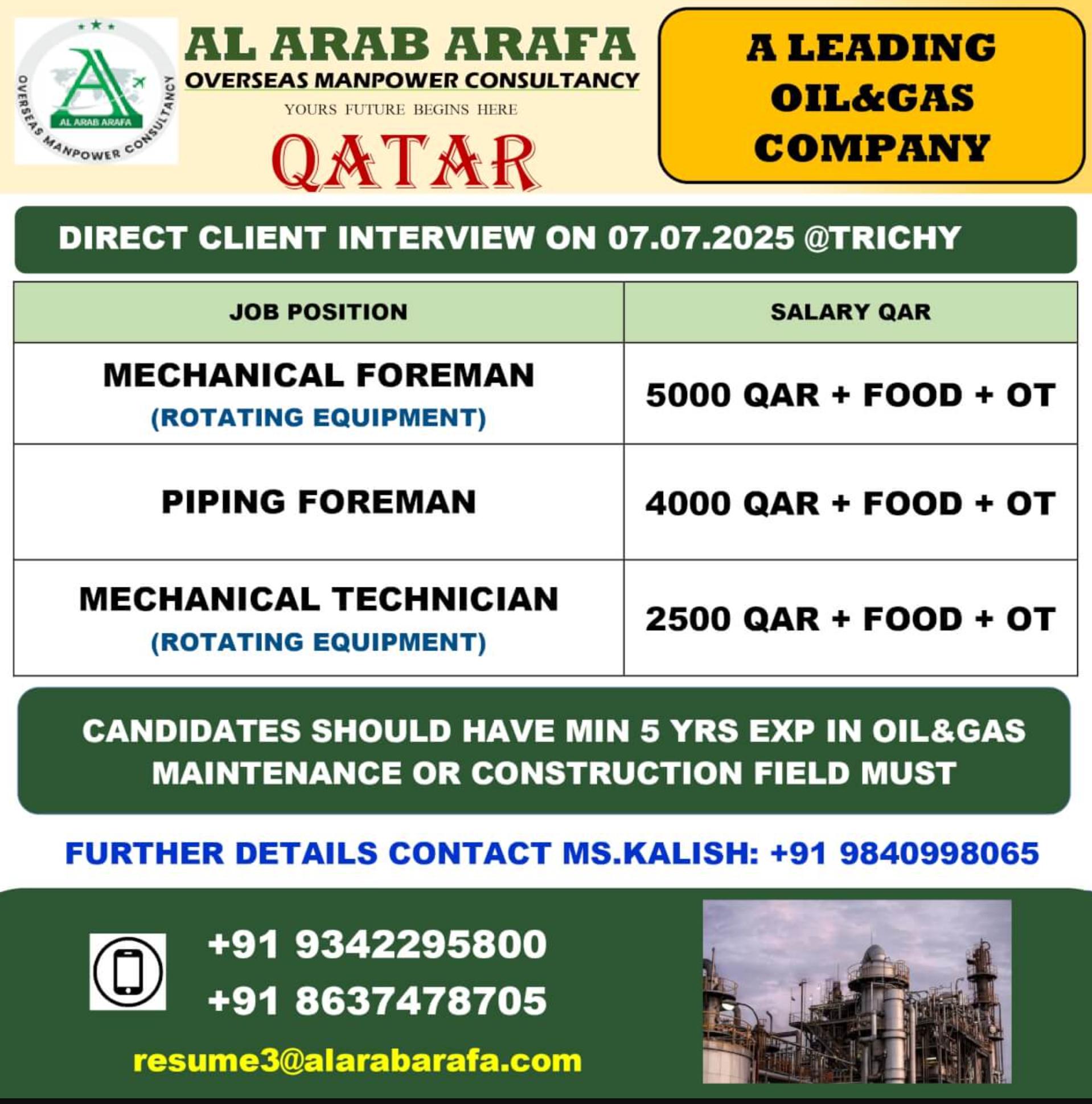 Top Qatar Job Consultancy Hiring for Oil & Gas Roles 2025 | Interview in India 7th July