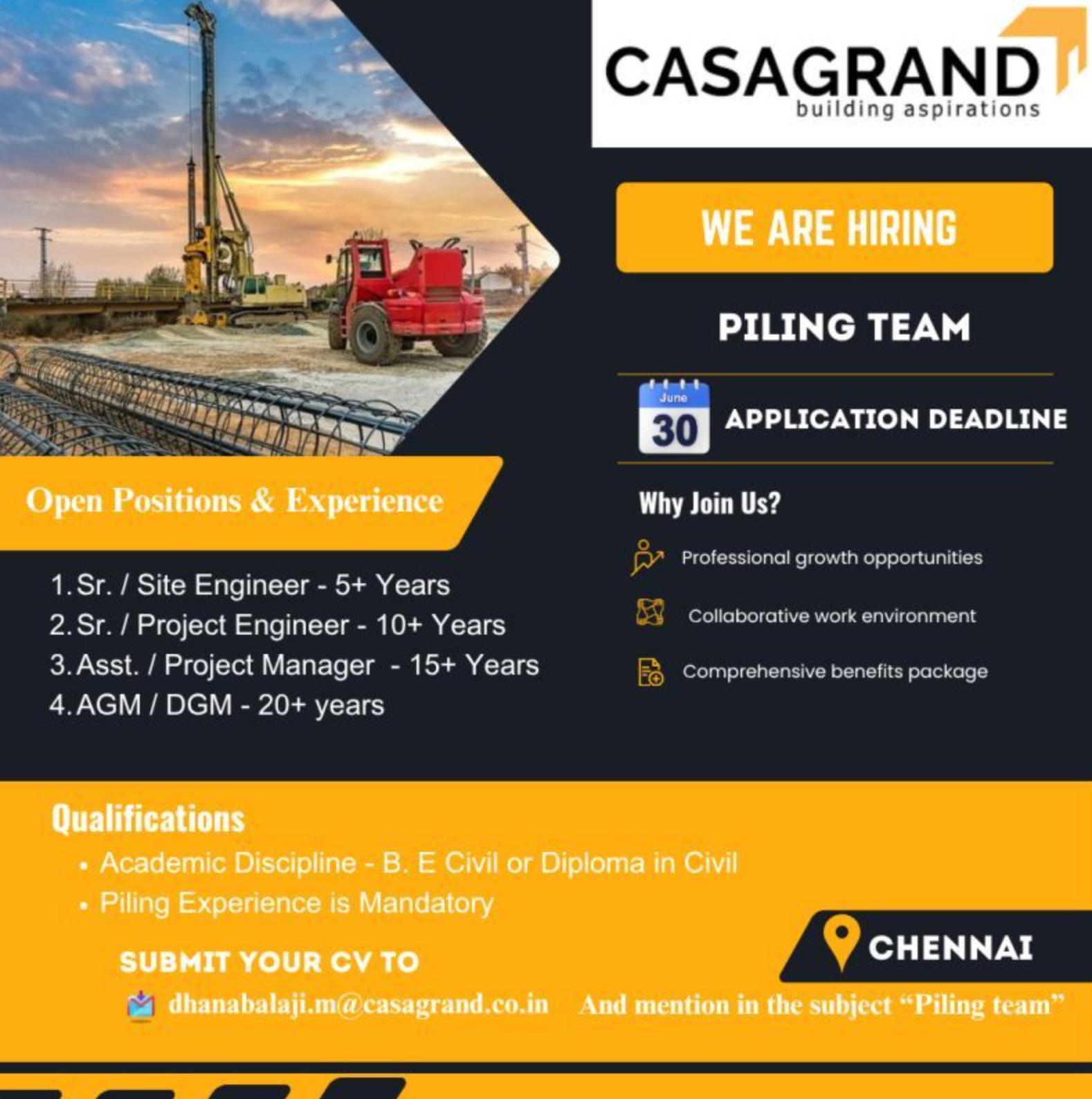 Casagrand Jobs in Chennai 2025 – Join the Piling Team & Build a Bold Career
