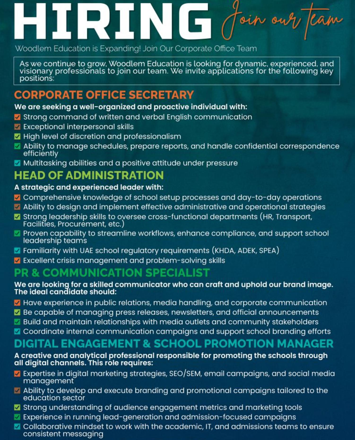 Top Dubai Employment Opportunity 2025 – Join the Corporate Team at Woodlem Education