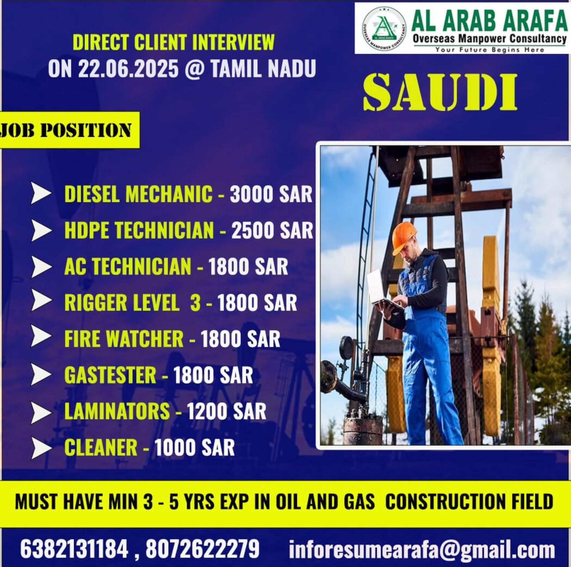 Foreign Job Interview India - Top Career Recruit Al Arab Arafa Overseas Chennai | June 22