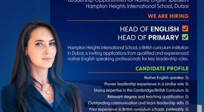 Job Vacancy Alert Services 2025: Teaching Roles at Hampton Heights Dubai | Apply Now