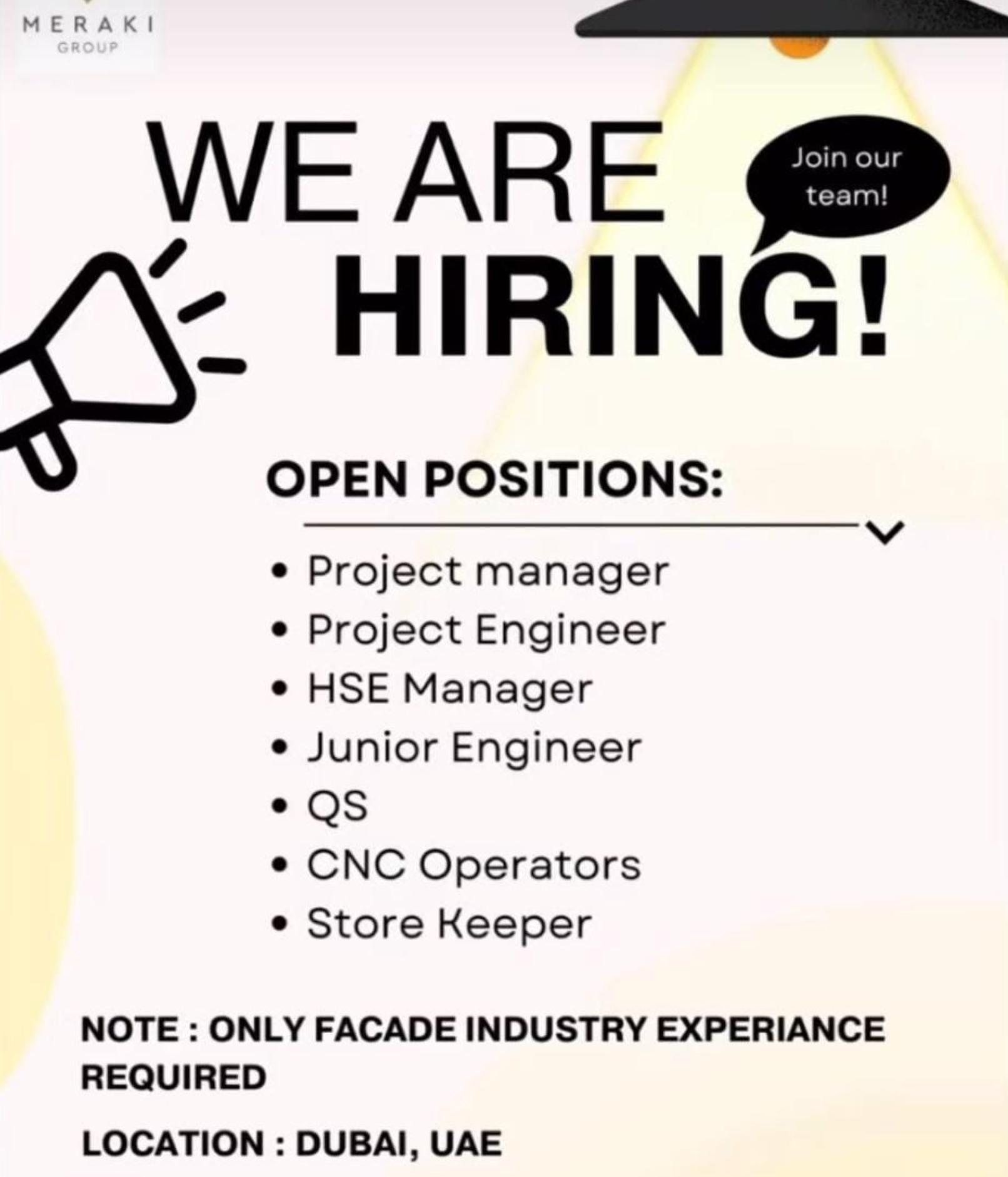 Global Job Vacancy Updates 2025: Meraki Group Facade Industry Openings in Dubai – Apply Now