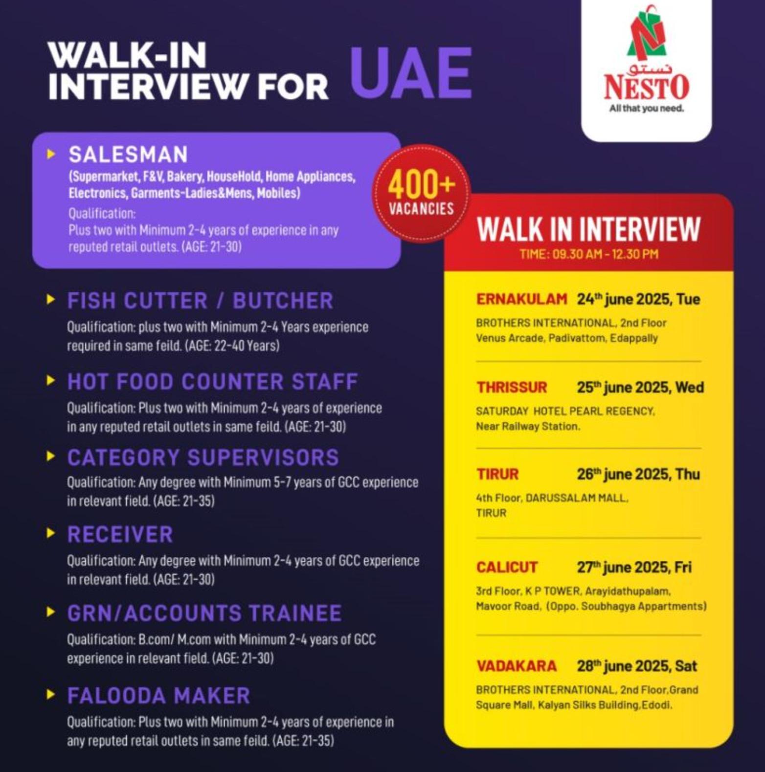 Foreign Job Interview India 2025 – 400+ UAE Vacancies at Nesto Hypermarket | Apply Now