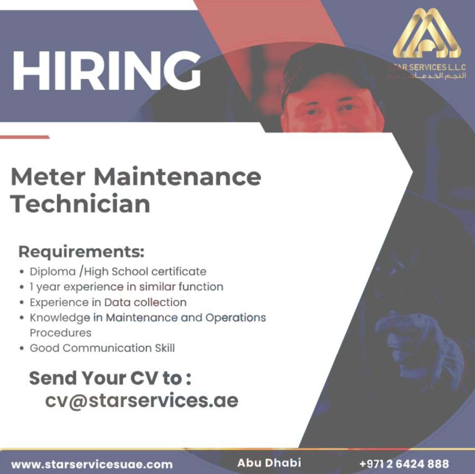 Gulf Job Vacancies 2025 – Apply Now for Star Services Meter Maintenance Technician Role in Abu Dhabi