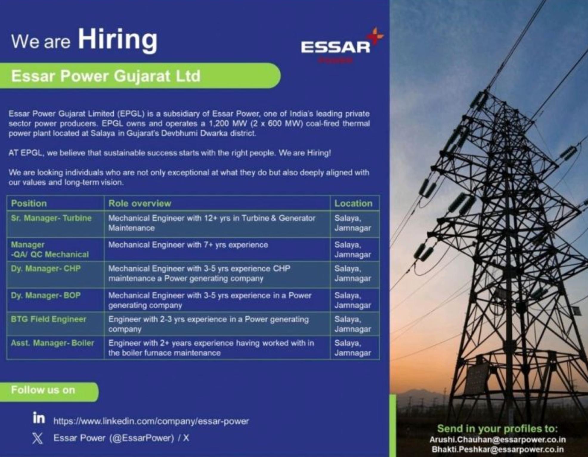 Gujarat Essar Power Job Opportunities 2025 - Transform Your Career Now