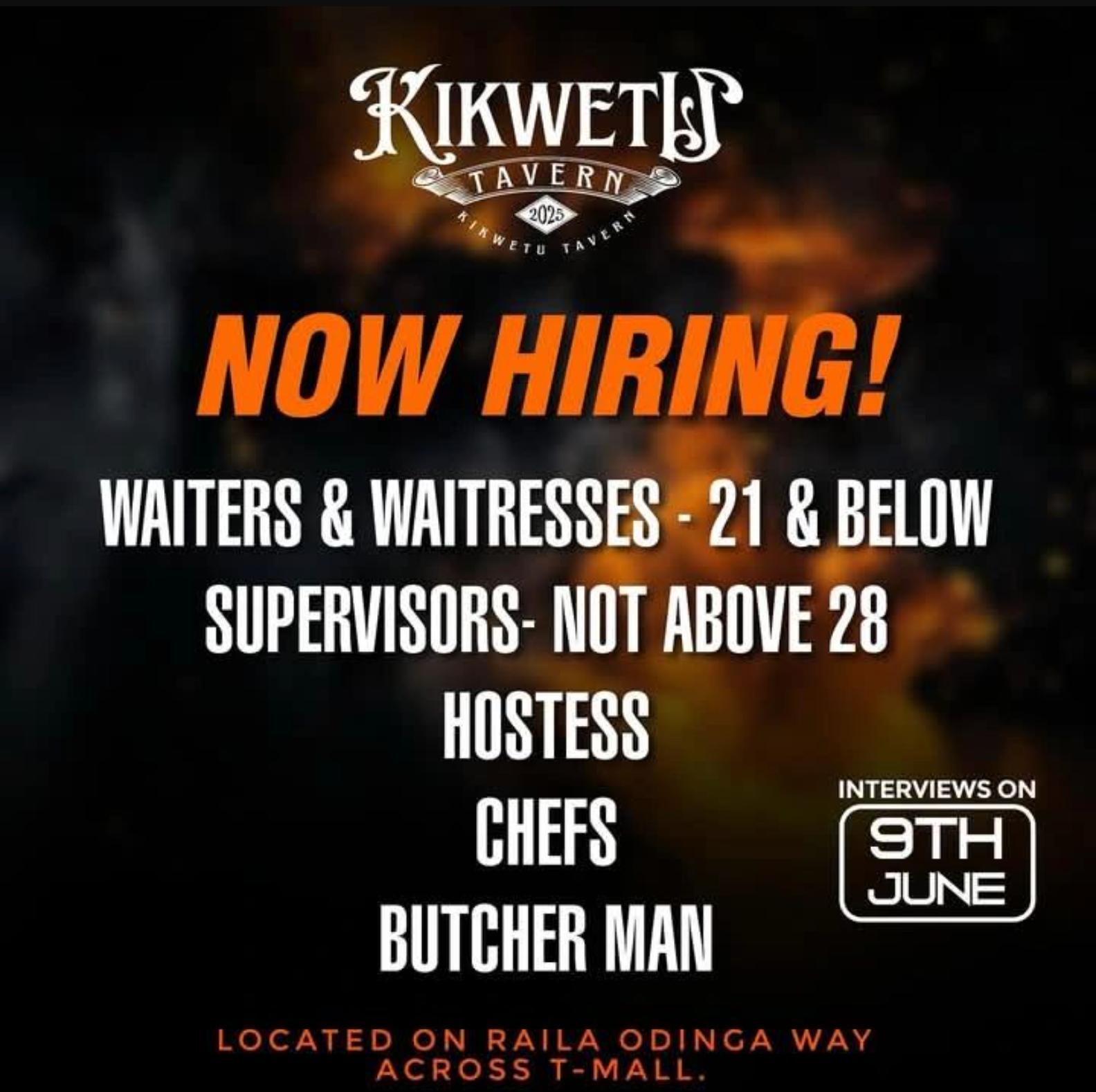 Join Kikwetu Tavern Waiter Jobs Nairobi – Exciting Careers Await! 9th June Interview