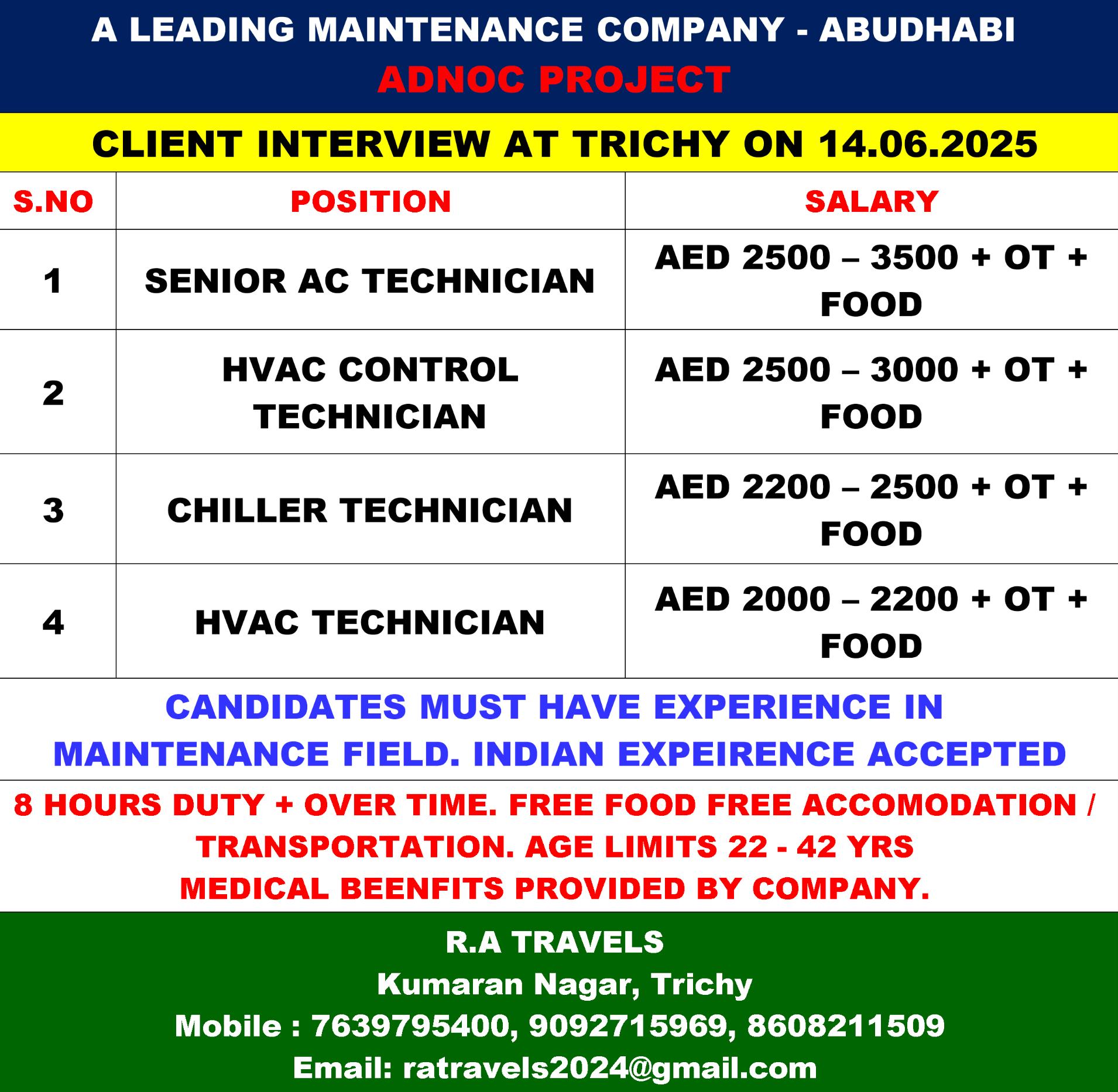 Overseas Jobs in India 2025 – Apply Now for Abu Dhabi Roles Client Interview Trichy | 14th June