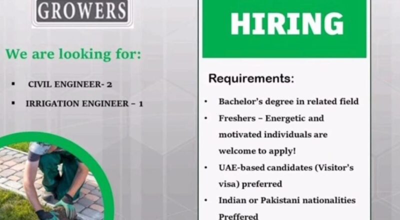 Dubai Employment Opportunity: Green Growers Civil & Irrigation Engineer Jobs 2025