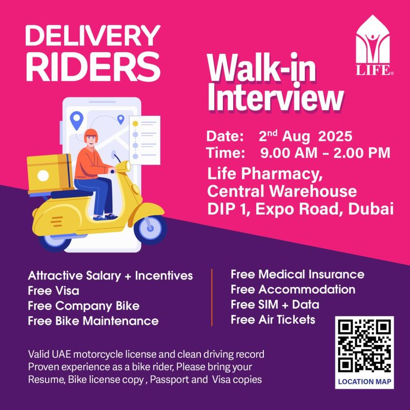 Lucrative Life Pharmacy Delivery Job UAE – Interview Aug 2, 2025