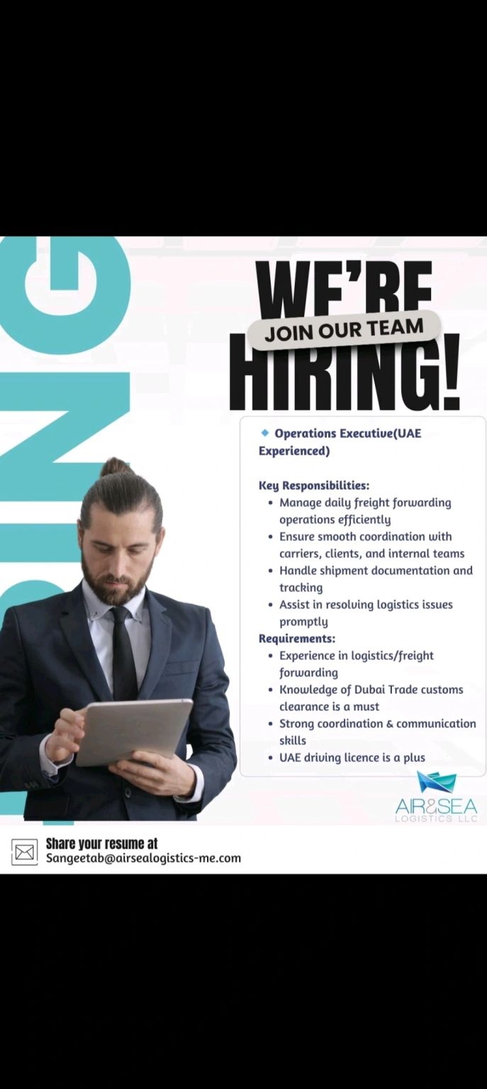 🏢 Exclusive Air & Sea Logistics Operations Executive Job Vacancy in UAE – Apply Now