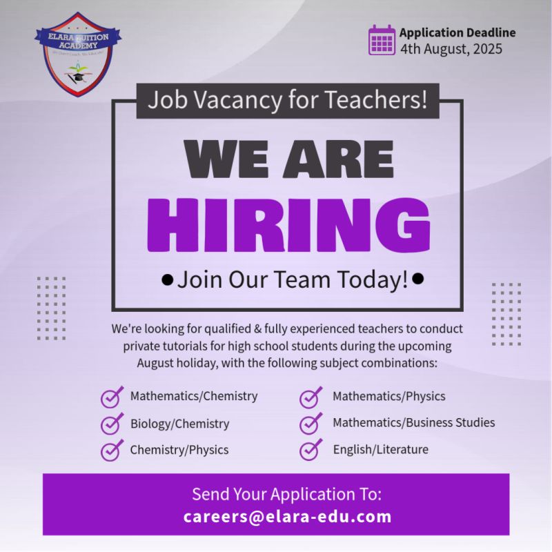 Urgent Elara Tuition Academy Teacher Vacancy , Kenya - 2025