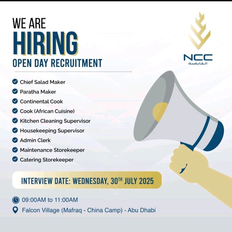 🌟 Exciting Open Day Recruitment in Abu Dhabi by NCC | 30th July 2025