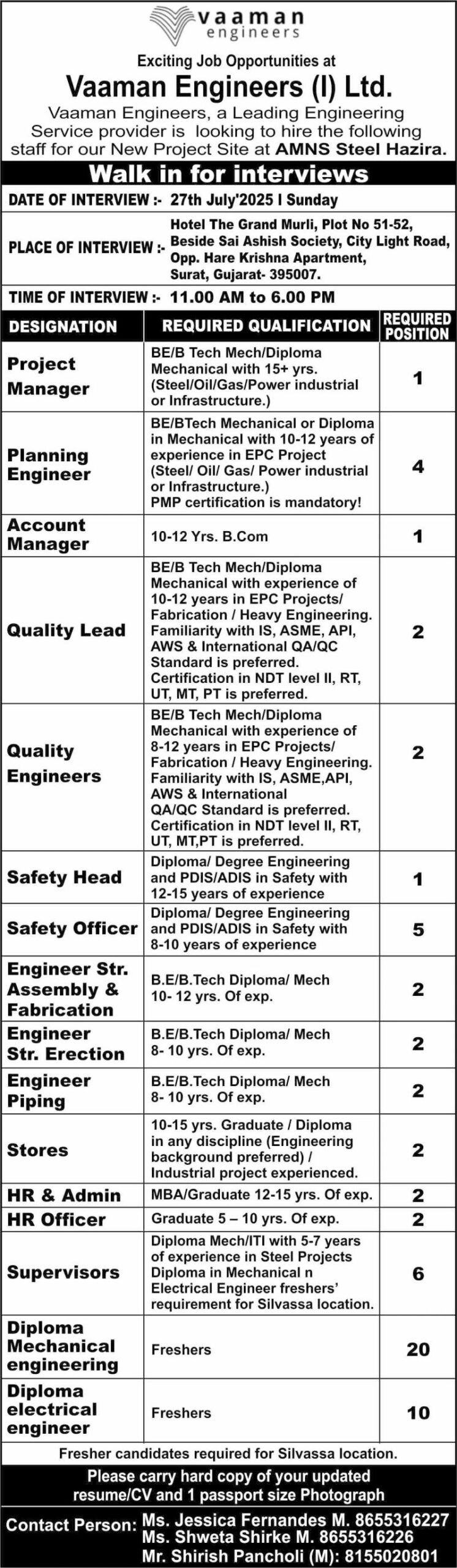 🚀 Amazing Vaaman Engineers Walk-in Vacancy India – 27 July 2025