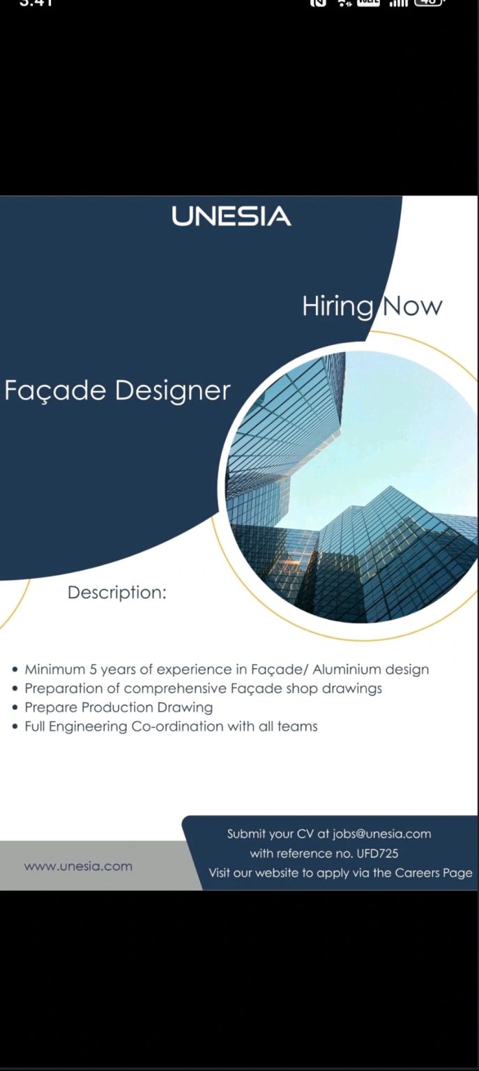 🌟 Amazing UNESIA Façade Designer Job Vacancy in United Arab Emirates
