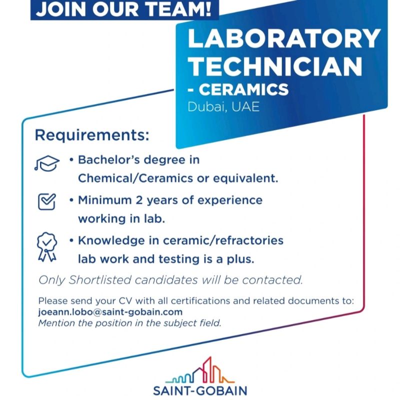 🌟 Amazing Saint-Gobain Laboratory Technician Vacancy UAE 2025
