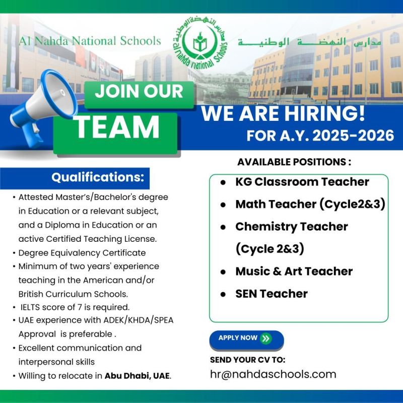 🌟 Incredible Al Nahda National Schools Teacher Vacancy in United Arab Emirates for 2025–2026