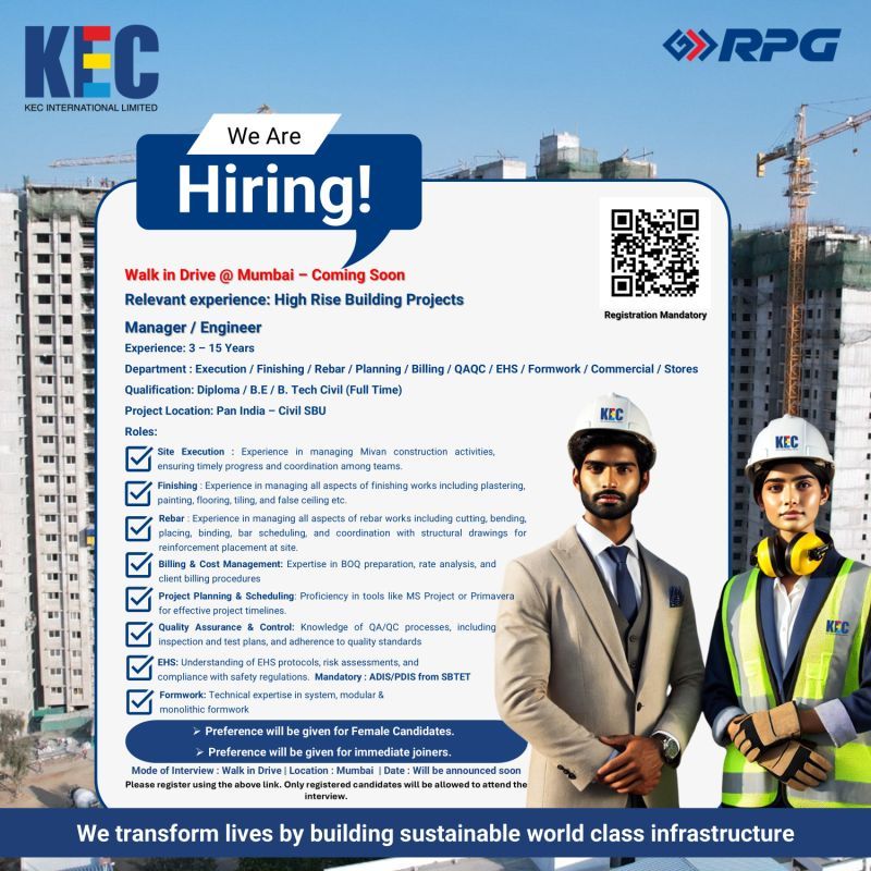🏗️ KEC International Hiring Drive 2025 | Engineers & Managers | Mumbai