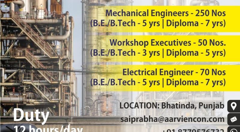 🏙 Bhatinda, Punjab – Aarvi Encon Hiring 2025: 370+ Oil & Gas Vacancies