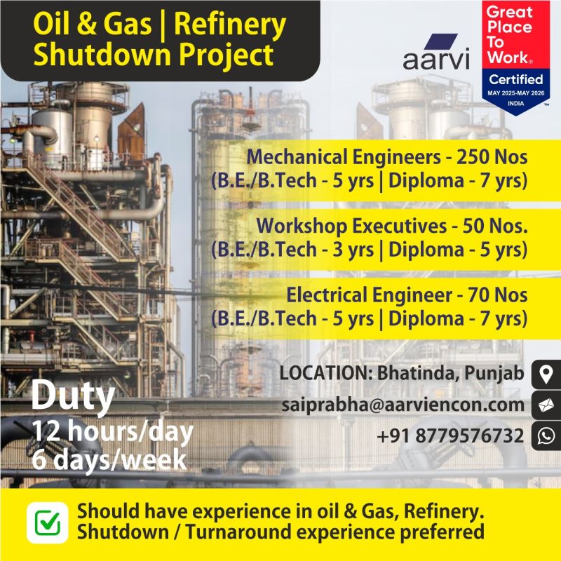 🏙 Bhatinda, Punjab – Aarvi Encon Hiring 2025: 370+ Oil & Gas Vacancies