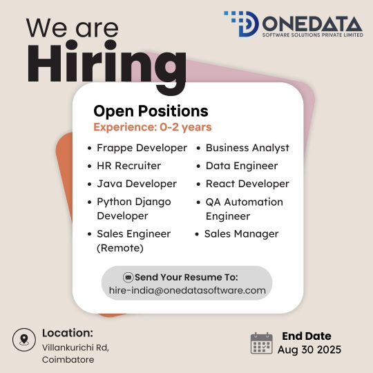 🌟 Amazing ONEDATA Software Solutions Vacancy Posting India – Apply by Aug 30, 2025