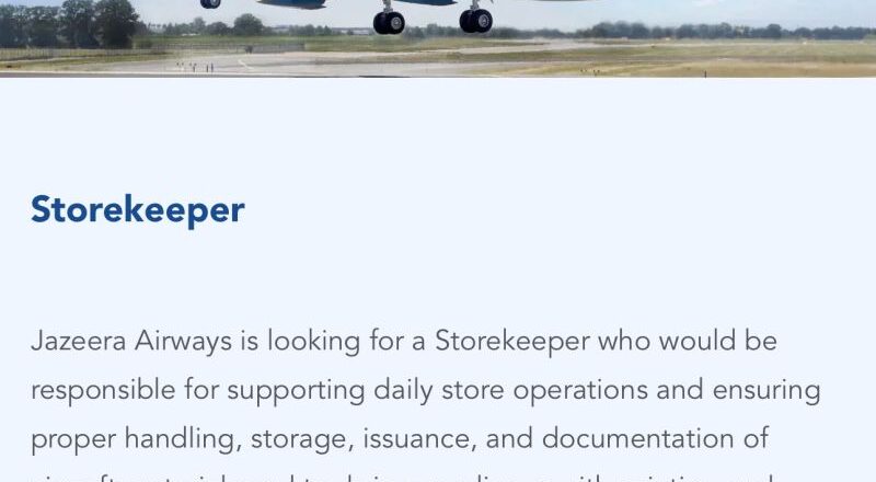 ✈️ Remarkable Jazeera Airways Storekeeper Vacancy Kuwait 2025