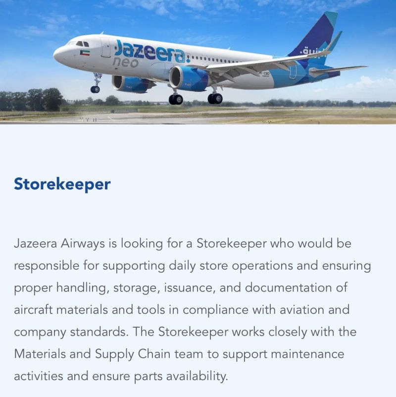 ✈️ Remarkable Jazeera Airways Storekeeper Vacancy Kuwait 2025