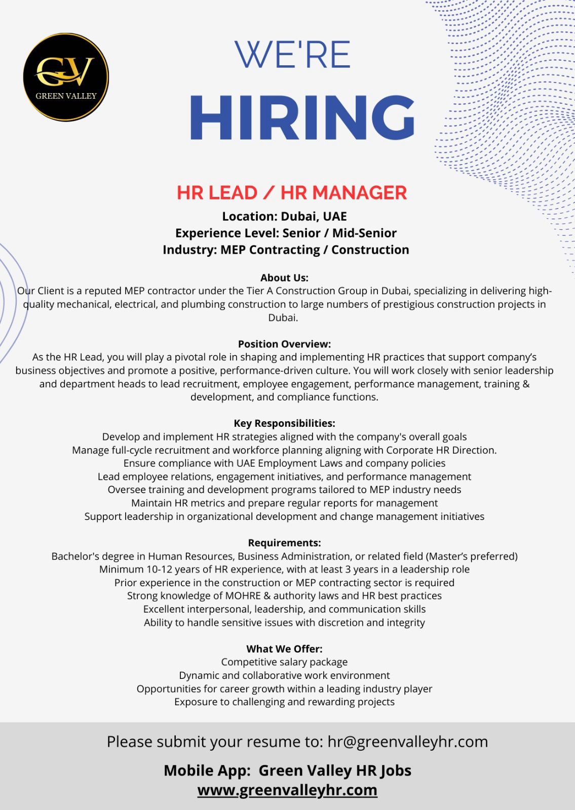 🌟 HR Job Openings in Dubai with Green Valley HR – July 2025 Walk-in Opportunities