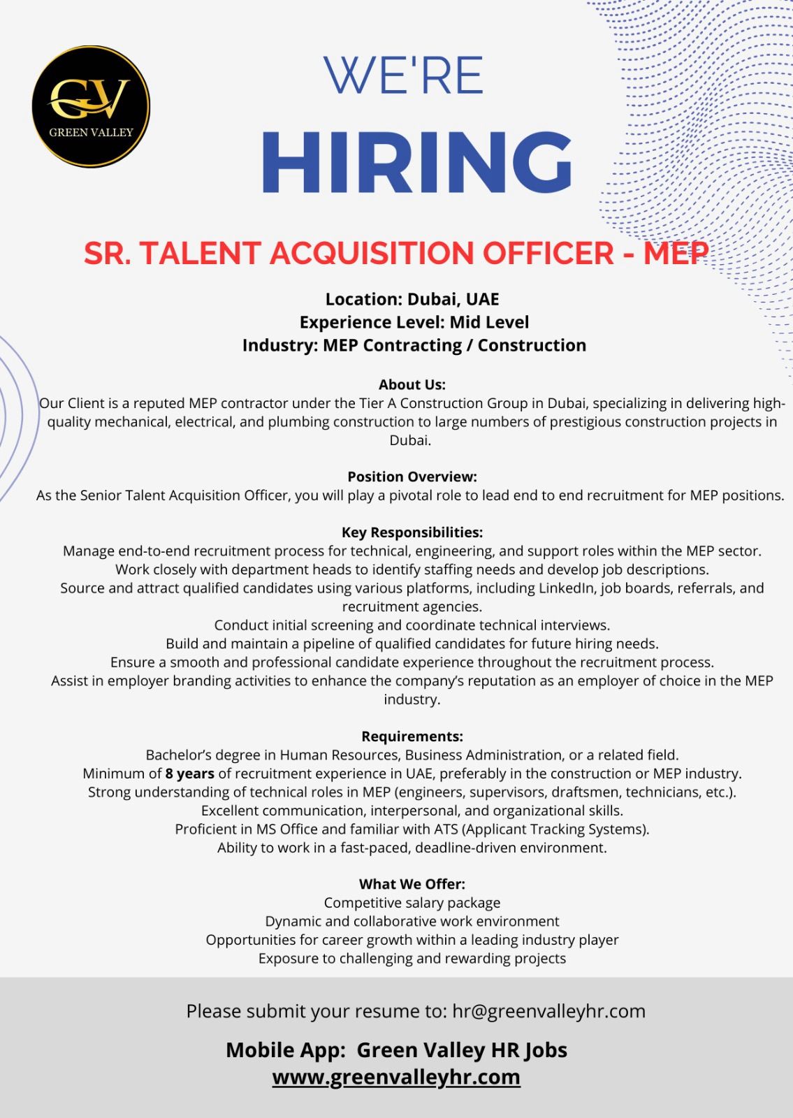 Excellent Green Valley HR Job Openings Dubai – Apply 2025