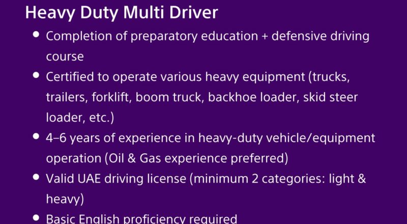 🚛 05 July Walk-In Interview in Abu Dhabi for AG Facilities Heavy Duty Driver Roles