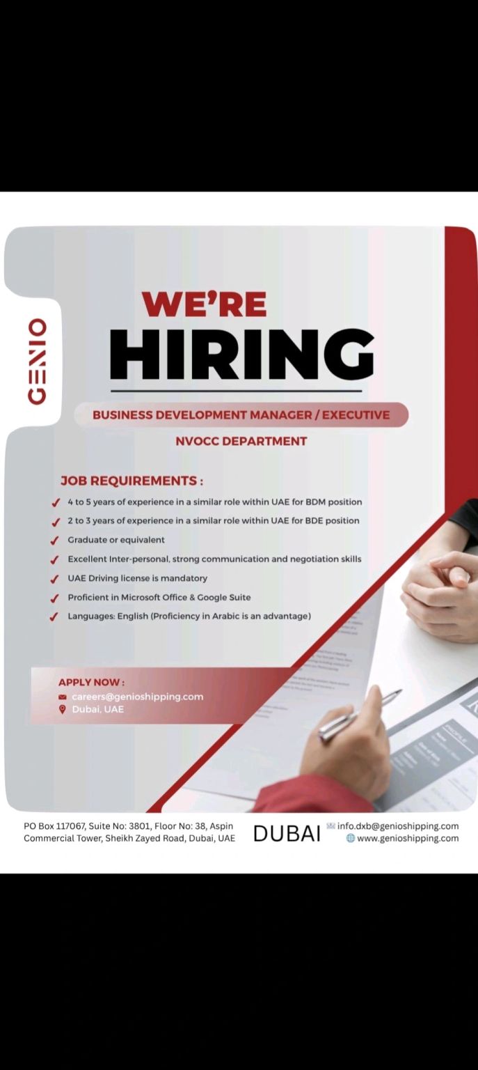🌟 Exciting GENIO Shipping Business Development Vacancy Posting UAE – Apply Now!